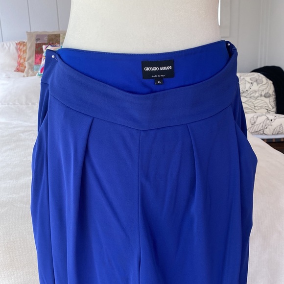 Giorgio Armani black label wide leg flowy pants, electric blue, silk insert IT46 - Picture 3 of 15